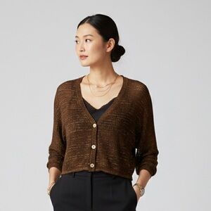 KIKIT Brown Button-Up Women's Sweater 3/4‎ Sleeves